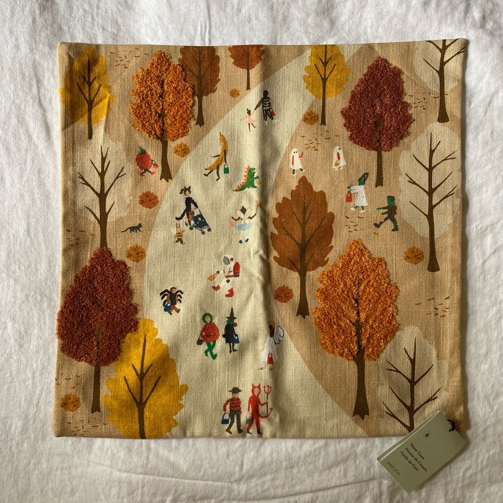NEW West Elm Halloween Trick or Treat Pillow Cover - Terra Cotta